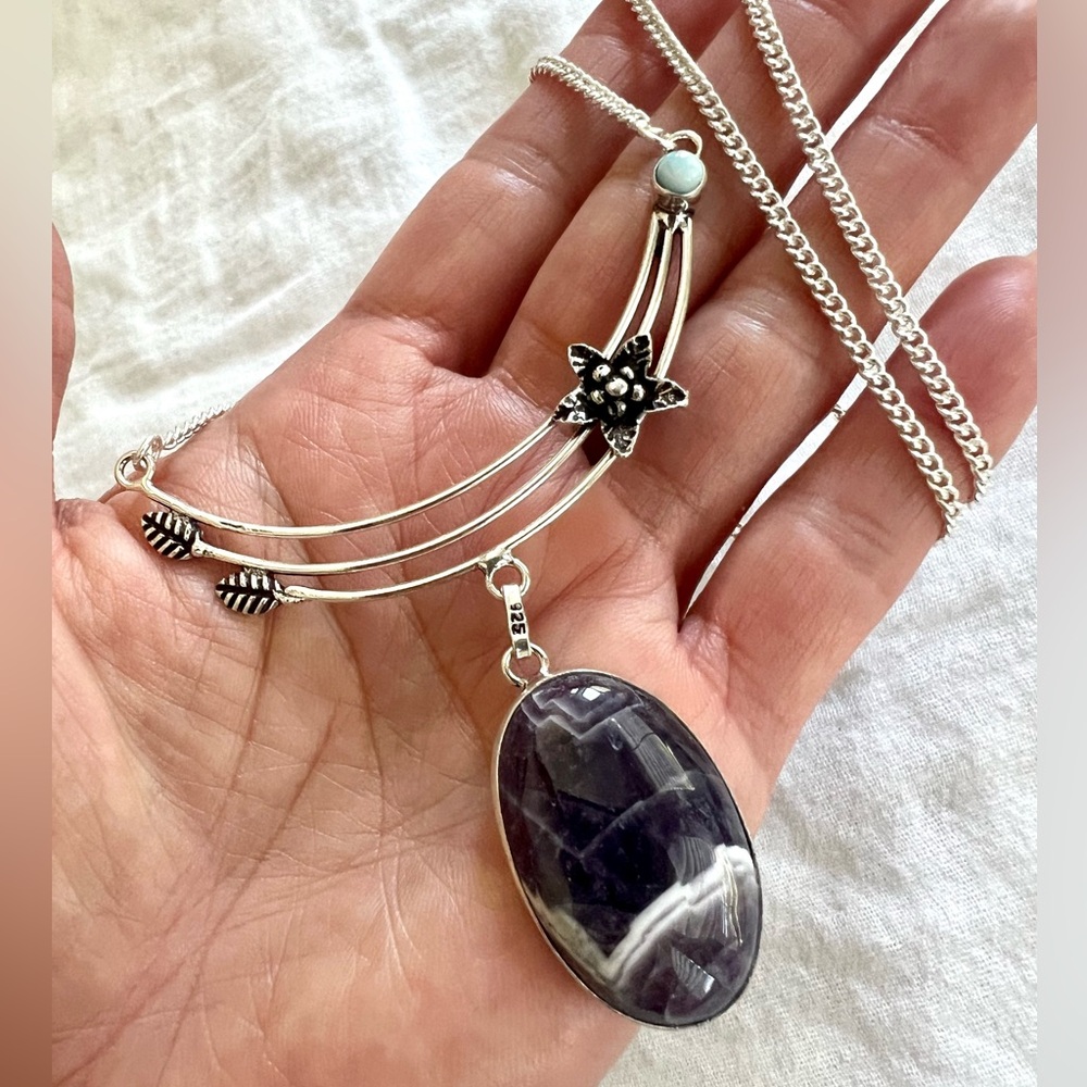 Sterling Silver Purple Chevron Amethyst Pendant Necklace